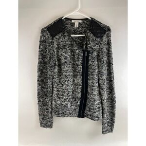 White House Black Market Sweater, Womens XS, Black White, Cardigan Moto Full Zip